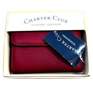 NEW Charter Club red leather ladies wallet framed mini purse coin pocket